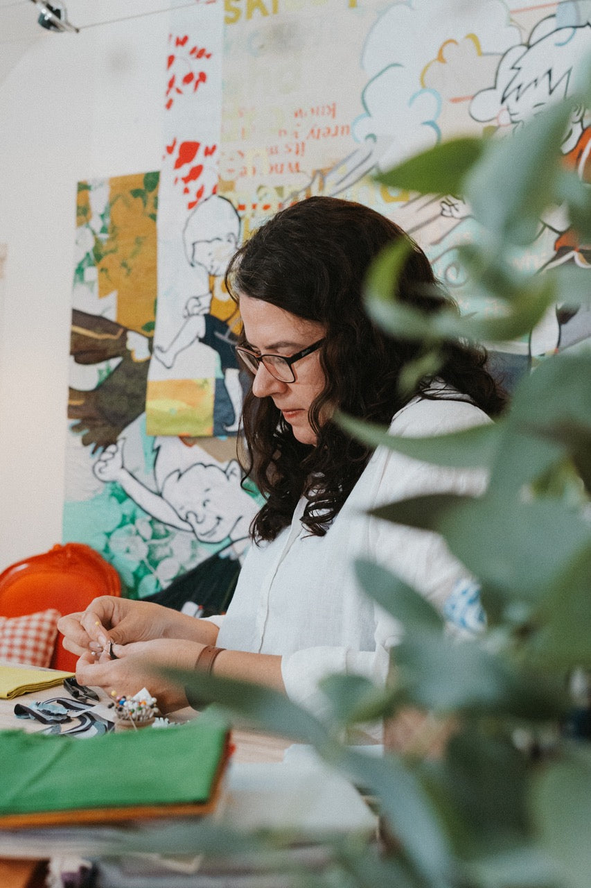 Textile artist Ruth de Vos at work in her studio