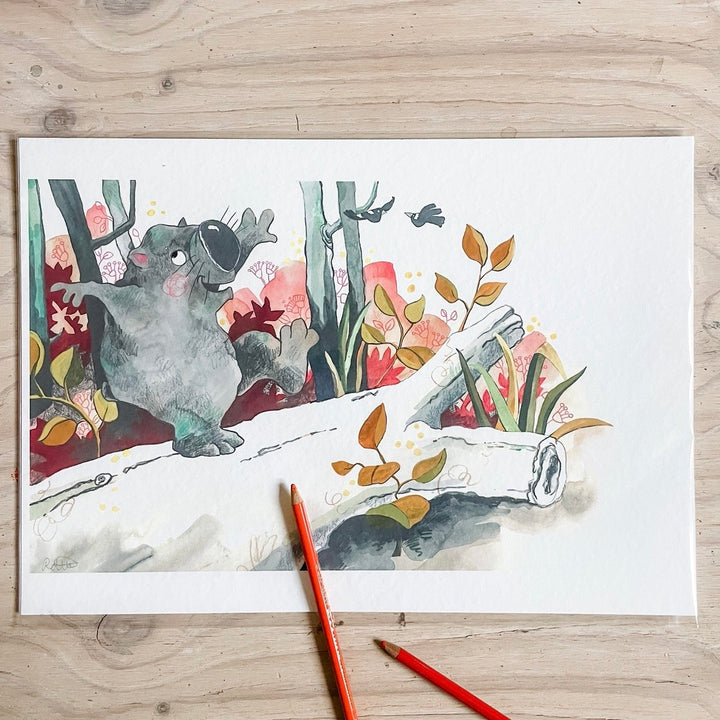 'Happy Wombat' art print