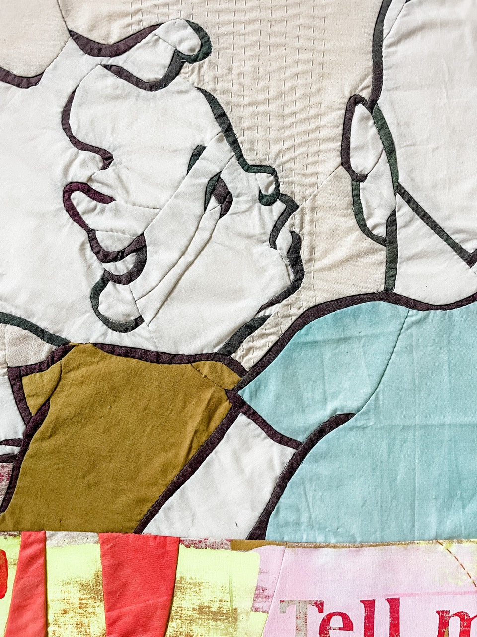 Tell Me: textile artwork 80cm by 80cm