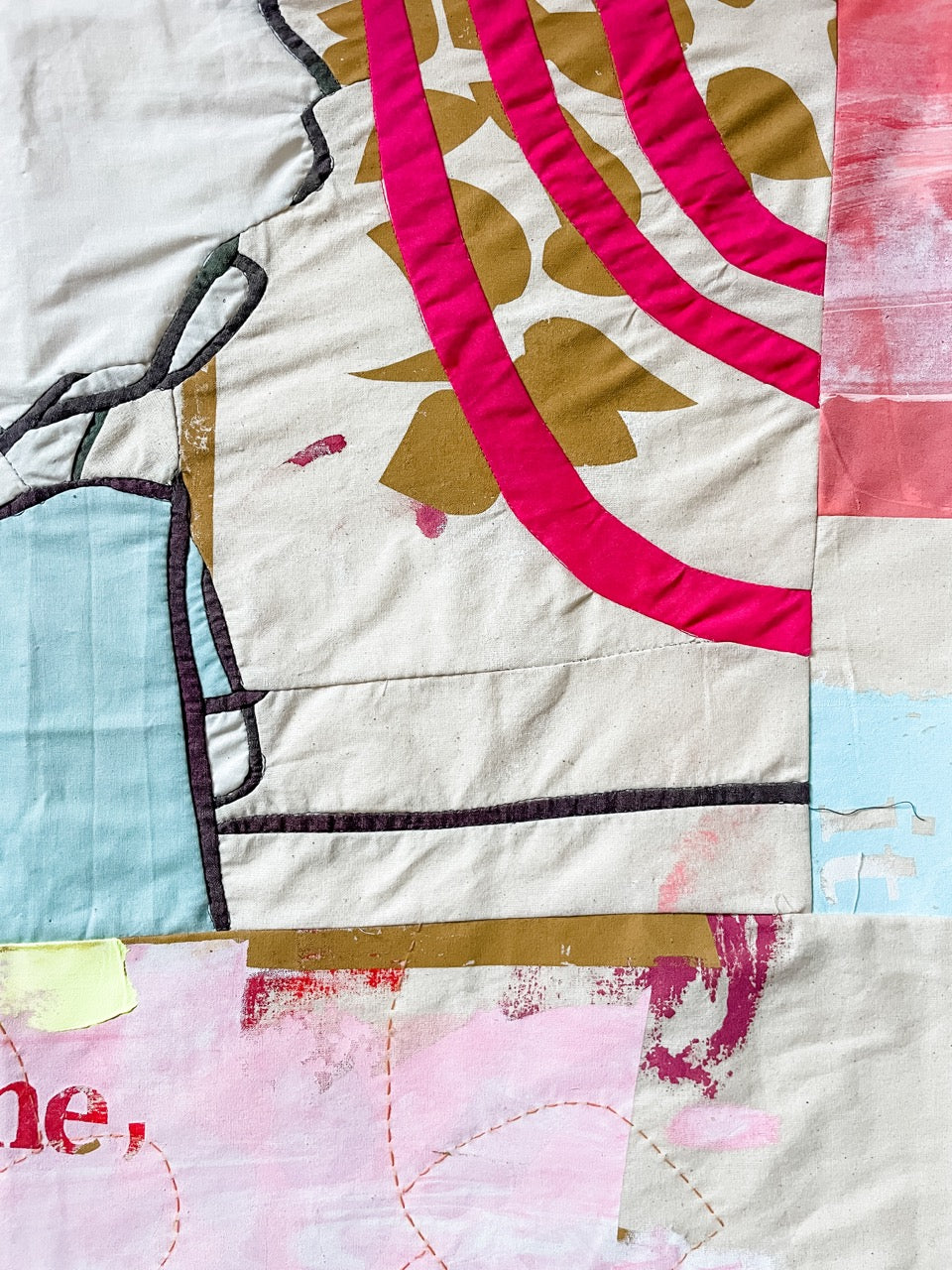 Tell Me: textile artwork 80cm by 80cm