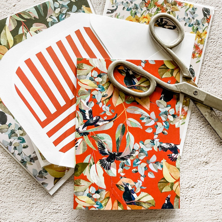 Greeting Card: Magpies and Gum Leaves