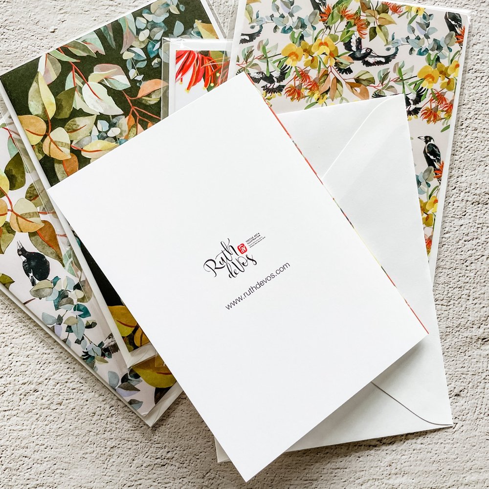 Greeting Card: Magpies and Gum Leaves