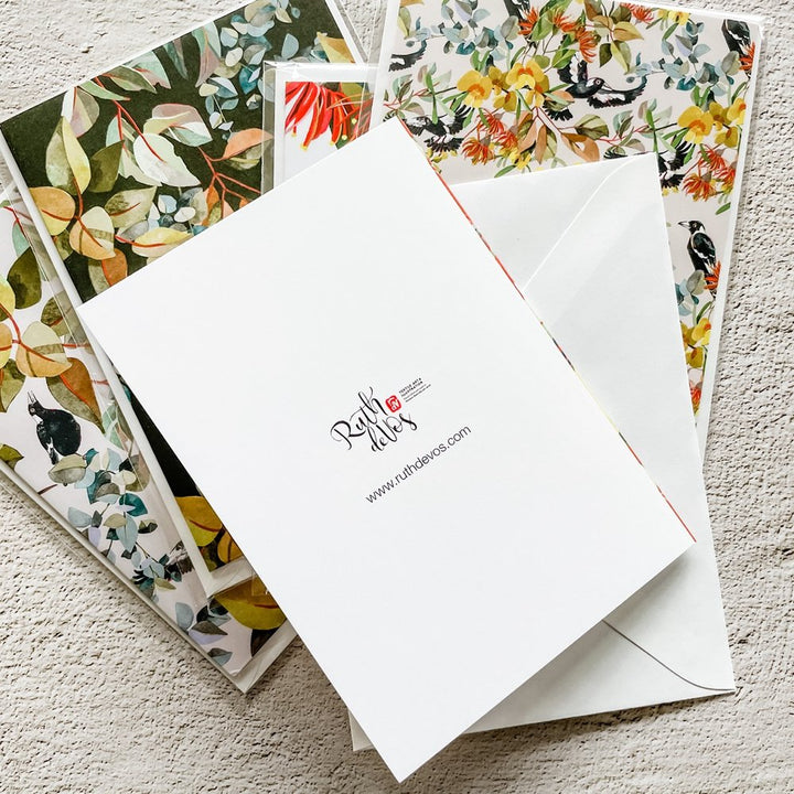 Greeting Card: Magpies and Gum Leaves
