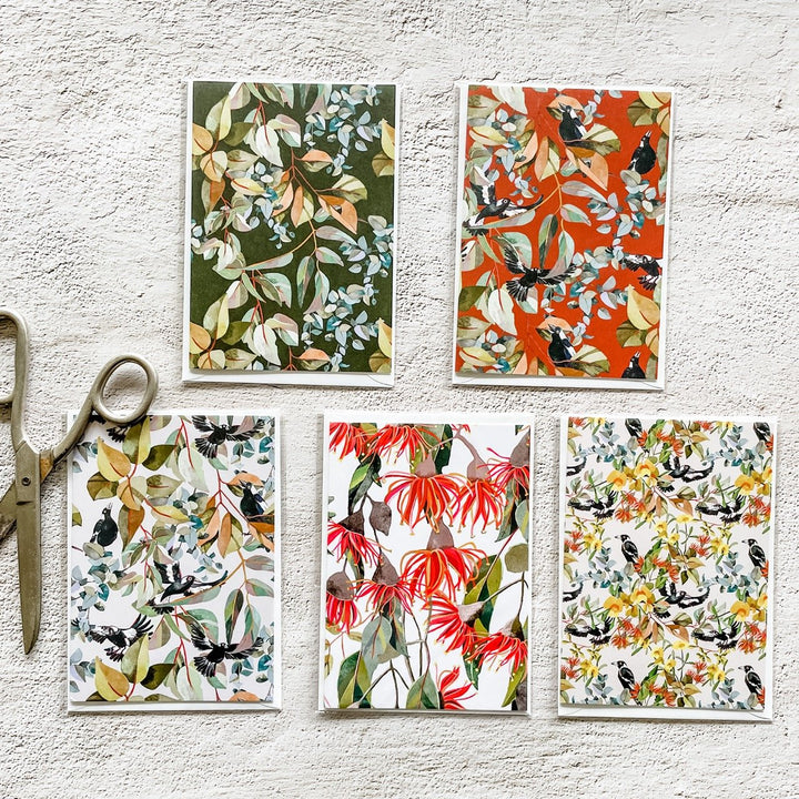 Greeting Card: Magpies and Gum Leaves