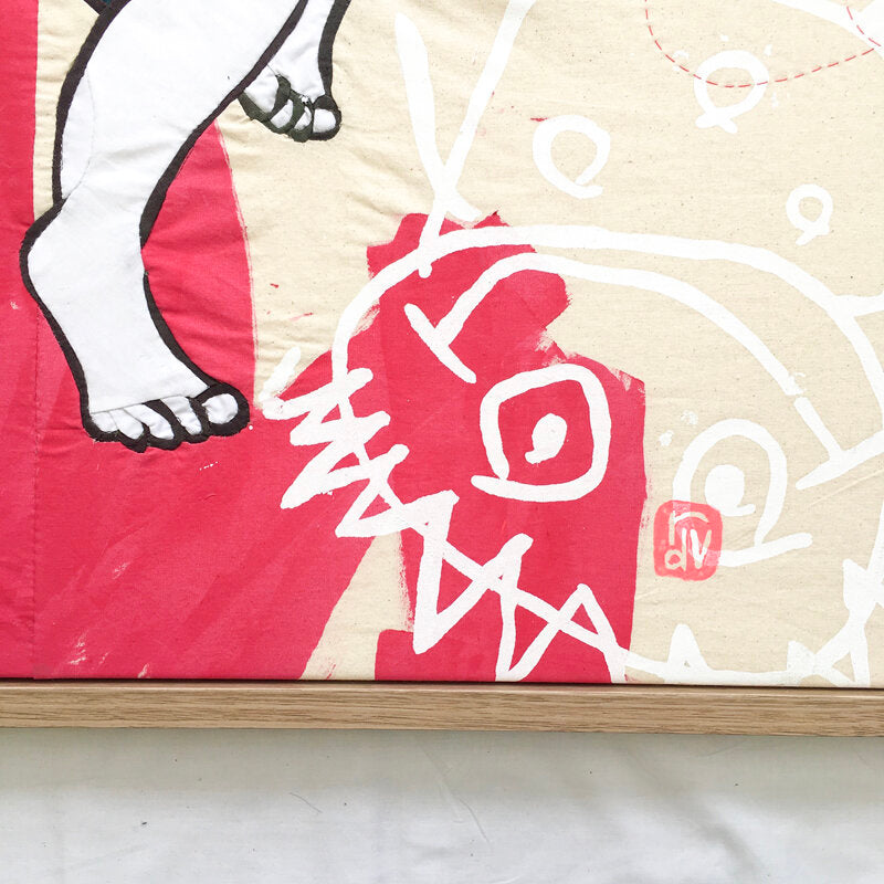 Watch Us Bounce: textile artwork 80cm by 80cm