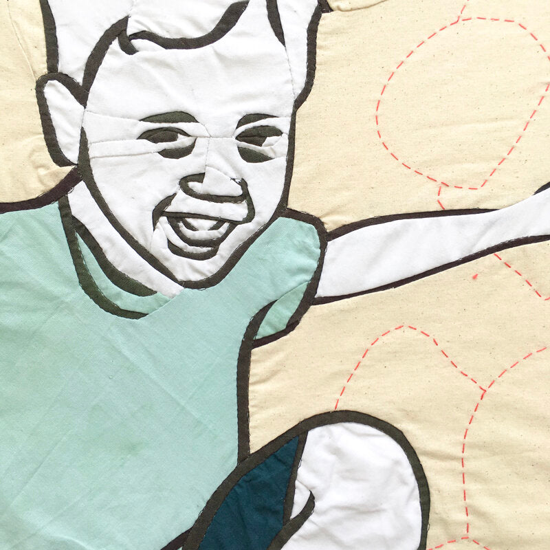 Watch Us Bounce: textile artwork 80cm by 80cm