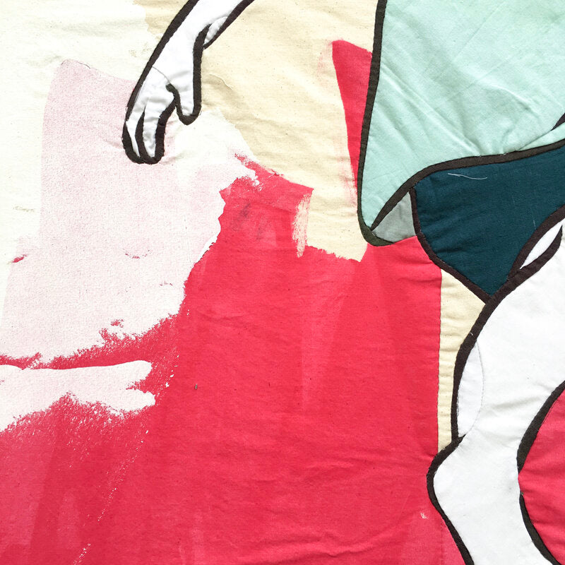 Watch Us Bounce: textile artwork 80cm by 80cm