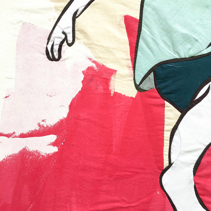 Watch Us Bounce: textile artwork 80cm by 80cm