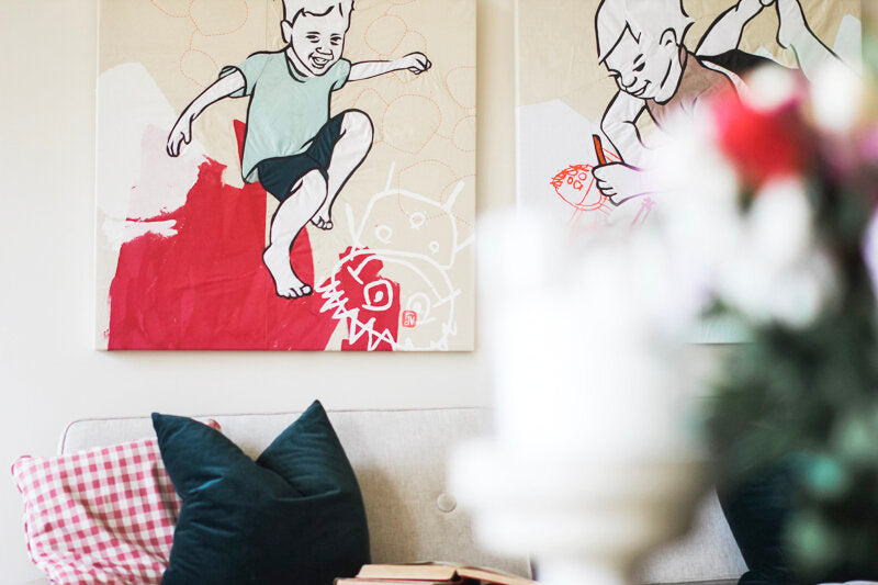 Watch Us Bounce: textile artwork 80cm by 80cm