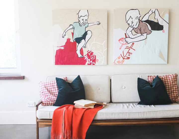 Watch Us Bounce: textile artwork 80cm by 80cm